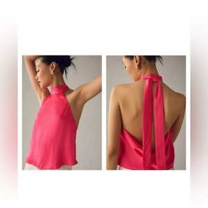 Favorite Daughter peacock pink bow tie halter neck open back top